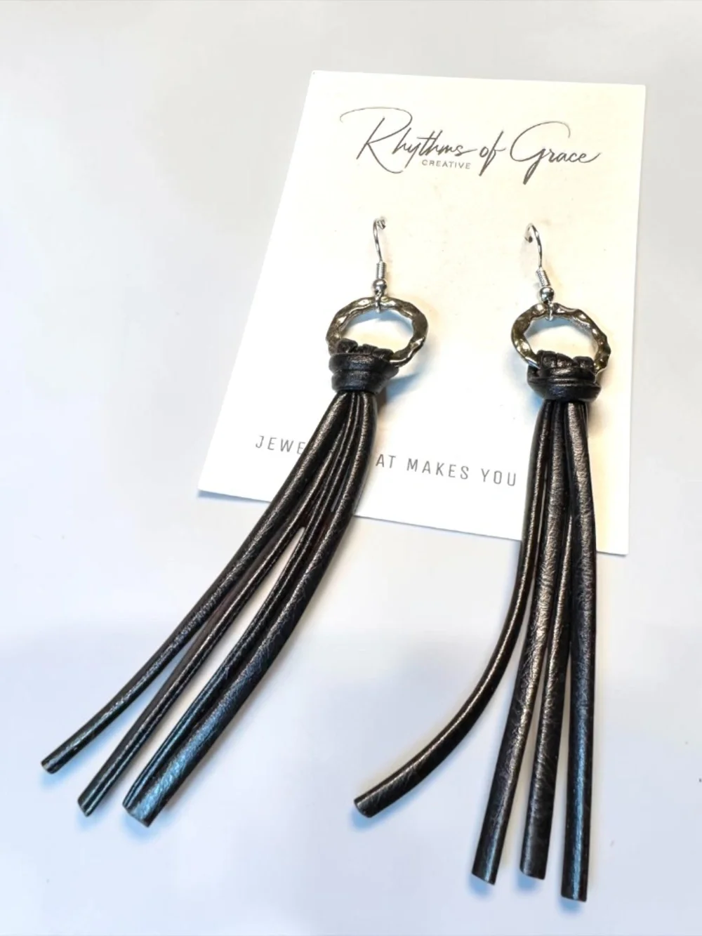 NWT Black Leather Tassel Boho Statement Earrings